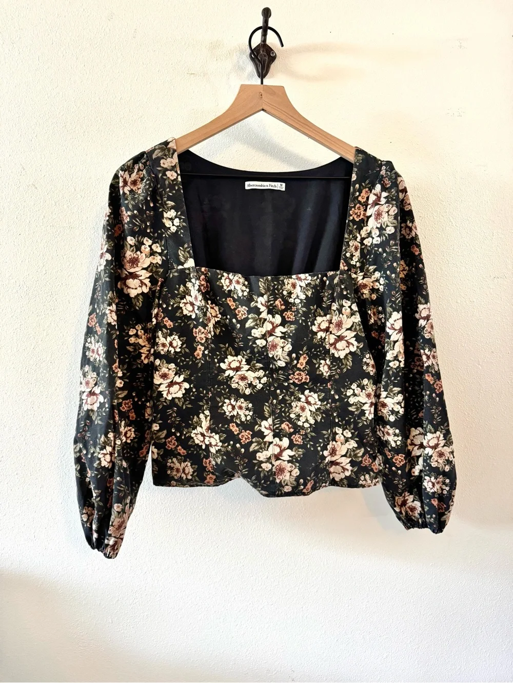 Abercrombie & Fitch Black Floral Square-Neck Corset style blouse